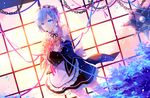  :o apron black_dress black_ribbon blue_eyes blue_hair bouquet chain cowboy_shot detached_sleeves dress flail flower frilled_sleeves frills hair_ornament hair_over_one_eye hair_ribbon long_sleeves maid maid_headdress neck_ribbon pink_ribbon purple_ribbon re:zero_kara_hajimeru_isekai_seikatsu red_ribbon rem_(re:zero) ribbon ribbon-trimmed_clothes ribbon_trim short_hair solo underbust waist_apron weapon white_legwear wide_sleeves x_hair_ornament yetworldview_kaze 