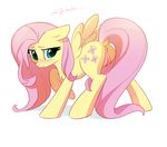  ... 2017 anus blush butt clitoris cutie_mark dock equine female feral fluttershy_(mlp) friendship_is_magic fur hair long_hair mammal my_little_pony pegasus pink_hair pink_tail pussy shy simple_background solo standing text tomatocoup white_background wings yellow_fur 