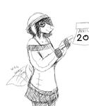  anthro black_and_white calendar canine clothing dog english_text female hair half-closed_eyes hat hladilnik mammal michelle_(hladilnik) monochrome pointing skirt smile sound_effects tailwag text 