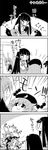  2girls 4koma animal_ears arms_up bunny_ears check_translation comic commentary_request crossed_arms greyscale hand_on_another's_face hat highres houraisan_kaguya junko_(touhou) long_hair monochrome multiple_girls partially_translated reisen_udongein_inaba shoujo_kitou-chuu skirt smile sweat tani_takeshi touhou translation_request yukkuri_shiteitte_ne 