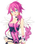  1girl artina_(disgaea) blue_eyes braid breasts cleavage disgaea female large_breasts long_hair looking_at_viewer makai_senki_disgaea_4 nippon_ichi pink_hair smile solo vulcanus_(disgaea_4) wings 