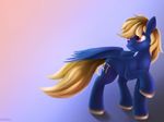  blue_feathers blue_fur cutie_mark equine fan_character feathered_wings feathers feral fur gradient_background hooves l1nkoln mammal my_little_pony pegasus pink_eyes simple_background smile solo wings 