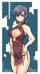  :/ armpits artist_name bare_arms bare_shoulders black_hair black_panties blue_eyes breasts china_dress chinese_clothes cleavage cleavage_cutout closed_mouth cowboy_shot cowlick dated dress hands_on_hips highres large_breasts looking_at_viewer miura_hajime original panties pelvic_curtain short_hair side-tie_panties sleeveless sleeveless_dress solo underwear untied untied_panties wardrobe_malfunction 