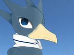  2017 avian bird day digital_media_(artwork) duck dzfire golduck happy hi_res humanoid looking_at_viewer male nintendo one_eye_closed outside pok&eacute;mon simple_background sky smile solo standing video_games wink 