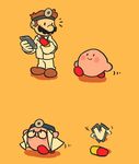  artist_request blush brown_hair crossover dr._mario headband kirby kirby_(series) mario mustache super_smash_bros. 