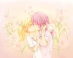  2girls blush eyes_closed flower kiss lillies multiple_girls sakura_trick sonoda_yuu takayama_haruka yuri 