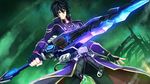  apollones black_hair fairy_fencer_f game_cg official_art purple_eyes sword trench_coat tsunako weapon 