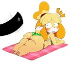  animal_crossing beady_eyes big_butt blush butt canine censor_bar clothing dog female hairband isabelle_(animal_crossing) mammal nintendo open_mouth paws shih_tzu slightly_chubby sssonic2 surprise swimsuit thick_thighs video_games 