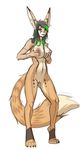  anthro areola breasts canine dipstick_tail erect_nipples female fennec fox hand_on_breast lunate mammal multicolored_tail nipples presenting presenting_breasts pussy simple_background solo spread_legs spreading white_background 