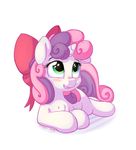  2017 blush bobdude0 equine female feral friendship_is_magic green_eyes hair hair_bow hair_ribbon horn kekerino mammal multicolored_hair my_little_pony pink_hair purple_hair ribbons simple_background solo sweetie_belle_(mlp) two_tone_hair unicorn white_background young 