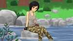  andrea(army_gals) army_gals black_hair blue_hair clothed female green_eyes water wet_t-shirt 