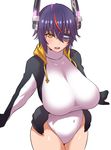  arms_at_sides bangs black_hair blush breasts commentary_request cosplay covered_navel cowboy_shot emperor_penguin_(kemono_friends) emperor_penguin_(kemono_friends)_(cosplay) eyepatch headgear hood hood_down hoodie huge_breasts kantai_collection kemono_friends konno_tohiro leotard long_sleeves looking_at_viewer multicolored_hair one_eye_covered open_clothes open_hoodie open_mouth pink_hair red_hair short_hair solo streaked_hair tenryuu_(kantai_collection) white_leotard yellow_eyes 