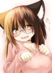  2019 akamu_ver20 amber_eyes anthro bell blush breasts brown_hair cat chest_tuft choker clothed clothing cute_fangs eyewear feline female fur glasses hair hi_res inner_ear_fluff kemono mammal open_mouth simple_background solo tan_fur tuft 