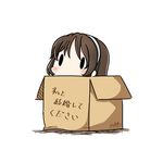  ashigara_(kantai_collection) box brown_hair cardboard_box dated hairband hatsuzuki_527 in_box in_container kantai_collection long_hair simple_background solid_oval_eyes solo translated twitter_username wavy_hair white_background white_hairband 