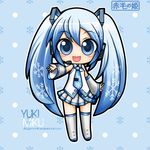  akage-no-hime aqua_eyes aqua_hair bare_shoulders blue_eyes blue_hair boots chibi detached_sleeves hatsune_miku headset long_hair looking_at_viewer necktie official_art recolored skirt solo thighhighs twintails very_long_hair vocaloid yuki_miku 