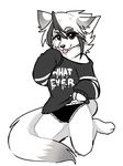  andogg anthro canine clothed clothing female fur hair kneeling looking_at_viewer mammal smile solo tongue tongue_out 