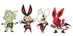  cervine claws clothing costume deer fangs fur green_fur grey_fur group hair heavy_metal kyrakupetsky lagomorph looking_at_viewer male mammal pose rabbit smile standing the_candy_knives 