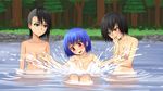  3girls andrea(army_gals) army_gals black_hair blue_eyes blue_hair edda_(army_gals) green_eyes multiple_girls nude raen_(army_gals) red_eyes skinny_dipping 
