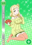  blonde_hair blush cards character_name dress love_live!_school_idol_festival love_live!_sunshine!! ohara_mari short_hair smile wink yellow_eyes 