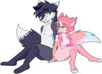  andogg anthro breasts canine duo featureless_breasts female fur hair male mammal nude sitting smile tongue tongue_out 