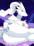  2017 animated anthro anus breasts butt cloud evov1 female fur legendary_pok&eacute;mon night nintendo nipples nude pok&eacute;mon pussy_juice reshiram smile solo star video_games white_fur 