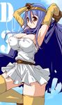  blue_hair breasts cape circlet dragon_quest dragon_quest_iii dress elbow_gloves gloves hirowa_nagi large_breasts long_hair panties pantyshot red_eyes sage_(dq3) solo thighhighs underwear 