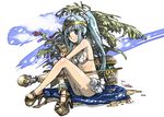  blue_hair breasts circlet dragon_quest dragon_quest_iii haku_(sabosoda) medium_breasts red_eyes sage_(dq3) short_hair smile solo staff weapon 