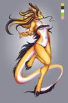  abelsword anthro breasts clothed clothing dragon eastern_dragon female fur furred_dragon green_eyes hair jewelry looking_at_viewer mei_long multicolored_fur pinup pose scalie skimpy solo whiskers white_fur yellow_fur 
