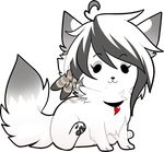  andogg canine chibi collar cute female feral fur hair looking_at_viewer mammal sitting smile solo 