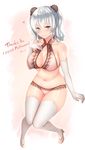  alternate_costume artist_name bare_shoulders blue_eyes breasts cleavage_cutout double_bun elbow_gloves followers from_above gloves hair_between_eyes highres kantai_collection kashima_(kantai_collection) large_breasts light_smile lingerie looking_at_viewer navel panties pink_panties sakiryo_kanna sideboob signature silver_hair simple_background skindentation solo stomach thank_you thighs twintails underwear underwear_only wavy_hair white_legwear wide_hips 