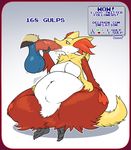  2017 anthro balls big_breasts breasts cum cum_inflation dawmino delphox disembodied_penis duo english_text erection excessive_cum fellatio female inflation lucario male nintendo oral penis pok&eacute;mon sex text video_games 