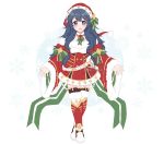  1girl alternate_costume blue_eyes blue_hair blush christmas fire_emblem fire_emblem:_kakusei fire_emblem_heroes gloves hair_ornament hat long_hair looking_at_viewer lucina merry_christmas nintendo open_mouth plushcharm red_gloves santa_costume santa_hat smile solo tiara white_background 