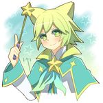  animal_ears blush capelet green_eyes green_hair short_hair smile star tales_of_(series) tales_of_the_world_reve_unita terun_(tales) wand weapon 
