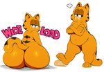  ... anthro belly big_butt butt cat featureless_crotch feline fur garfield garfield_(series) half-closed_eyes huge_butt looking_at_viewer male mammal navel simple_background sitting slightly_chubby sssonic2 thick_thighs white_background 