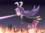  animal_ears blazer breasts bunny_ears commentary_request cookie_(touhou) extra_ears eyebrows_visible_through_hair godzilla_(series) hisui_(cookie) jacket long_hair long_sleeves miniskirt moon_rabbit mouth_beam open_mouth parody purple_hair red_eyes reisen_udongein_inaba school_uniform shin_godzilla shippo_(shishizaru) skirt touhou 