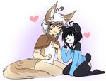  andogg anthro bear blush bottomless canid canine clothed clothing duo female female/female flat_chested fur giant_panda hair heart_symbol ken_ashcorp kenny_(kenashcorp) kneeling mammal smile 