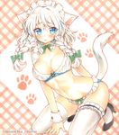  alternate_costume animal_ears bangs bikini blue_eyes blush bow bowtie braid breasts cleavage detached_collar dog_ears dog_tail frilled_bikini frills green_bow green_neckwear hair_bow high_heels izayoi_sakuya kemonomimi_mode long_hair looking_at_viewer maid_headdress marker_(medium) medium_breasts mugicha_(mugicha0929) navel parted_lips silver_hair solo stomach swimsuit tail thighhighs touhou traditional_media twin_braids twitter_username white_bikini white_legwear wrist_cuffs 