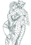  anthro armor breast_grab breasts cheetah cheetah_(jl) dc_comics duo eyelashes feline female female/female frown fur grin hand_on_breast human mammal nude redout smile wonder_woman 