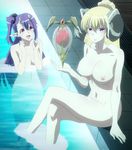  2girls blonde_hair breasts horns large_breasts leviathan_(the_seven_deadly_sins) lips long_hair lucifer_(the_seven_deadly_sins) multiple_girls nipples nude oni_horns pointy_ears purple_hair red_eyes screencap tagme the_seven_deadly_sins water 