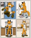  animal_genitalia anthro balls bottomless butt canine clothed clothing collar comic feet fox fully_sheathed handcuffs leafdog male mammal nude paws penis pet shackles sheath slave solo 