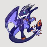  2017 blue_fur chibi cute dragon feathers feral fluffy fur furred_dragon lostzachary lothar male membranous_wings multicolored_fur solo white_fur wings 
