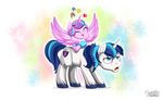  blue_eyes blue_hair cutie_mark duo equine eyes_closed feathered_wings feathers female feral flurry_heart_(mlp) friendship_is_magic hair hi_res hooves horn male mammal my_little_pony mysticalpha open_mouth shining_armor_(mlp) simple_background standing unicorn wings young 