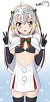  :d ahoge bangs bikini_top black_bikini_top black_gloves black_legwear blonde_hair blush bow bowtie brown_eyes cape commentary_request cowboy_shot dated double_v elbow_gloves eyebrows_visible_through_hair fate_(series) flat_chest fur-trimmed_cape fur-trimmed_gloves fur_trim gloves gradient gradient_background hair_bow hand_gesture high-waist_skirt jeanne_d'arc_(fate)_(all) jeanne_d'arc_alter_santa_lily looking_at_viewer multicolored_bow multicolored_neckwear open_mouth pom_pom_(clothes) ppshex shiny shiny_skin short_hair skirt smile snowflakes solo standing star striped striped_bow striped_neckwear thighhighs translation_request v white_cape white_skirt zettai_ryouiki 