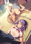  after_paizuri after_sex bendy_straw black_flower black_panties black_rose black_skirt blonde_hair blush breasts bust_cup candy collarbone covered_nipples cum cum_on_body cum_on_breasts cum_on_clothes cum_on_lower_body cum_on_upper_body dagashi_kashi drinking_straw ear_piercing endou_saya flower food from_above frown grey_shirt hair_flower hair_ornament hair_ribbon hairband hairclip hand_on_own_stomach heart heart-shaped_pupils high-waist_skirt highres large_breasts long_hair looking_at_viewer lying multiple_girls naughty_face navel_piercing neck_ribbon no_bra off_shoulder on_back on_floor open_clothes open_shirt panties pantyhose partially_unbuttoned piercing pochi_(pochi-goya) purple_hair ribbon rose sanpaku see-through shidare_hotaru shirt shirt_lift short_hair skirt skirt_lift sleeveless sleeveless_shirt small_breasts smile snack strap_slip sunlight suspender_skirt suspenders symbol-shaped_pupils tank_top tatami underwear white_shirt wiping_face 