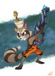  2014 anthro c-puff clothed clothing flora_fauna fur groot guardians_of_the_galaxy male mammal marvel plant raccoon rocket_raccoon simple_background 