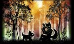  anthro canine dinosaur duo forest fox fox_mccloud grass gun handgun male mammal nintendo prince_tricky ranged_weapon silhouette sitting staff star_fox tree video_games weapon さるゐも 