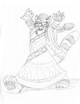  2017 anthro barefoot bengal_tiger braided_hair claws clothing dress eyes_closed feline female hair inner_ear_fluff mammal namrah open_mouth pawpads raised_arm simple_background sketch solo tiger toe_claws walking wolfkidd 