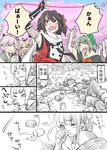  &gt;_&lt; black_hair blonde_hair blush bow buttons can cherry_blossoms closed_eyes comic commentary_request cup drinking_glass elbow_gloves fingerless_gloves fubuki_(kantai_collection) gloves hair_bow hair_flaps hair_ornament hair_ribbon hairclip holding holding_cup kantai_collection long_hair low_ponytail multiple_girls neckerchief one_eye_closed open_mouth petals pink_hair pleated_skirt ponytail remodel_(kantai_collection) ribbon round_teeth scarf school_uniform sendai_(kantai_collection) serafuku short_sleeves side_ponytail skirt sleeping sleeveless smile sneezing teeth thighhighs translated tree tsuta_no_ha two_side_up very_long_hair white_scarf yura_(kantai_collection) yuubari_(kantai_collection) yuudachi_(kantai_collection) 