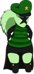  2017 alien big_breasts boots breasts chibi clothed clothing coat cute female footwear green_skin hair handss_on_hips hat humanoid long_hair mrs_bartender not_furry novakid overweight shirt solo standing standing_tough star starbound striped_shirt thick_thighs video_games wide_hips 