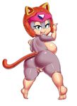  anthro anus areola armor bedroom_eyes big_breasts big_butt blue_eyes blush breasts butt cat eyelashes feline female gray_impact half-closed_eyes helmet mammal nude open_mouth polly_esther pussy samurai_pizza_cats seductive short_stack simple_background white_background 